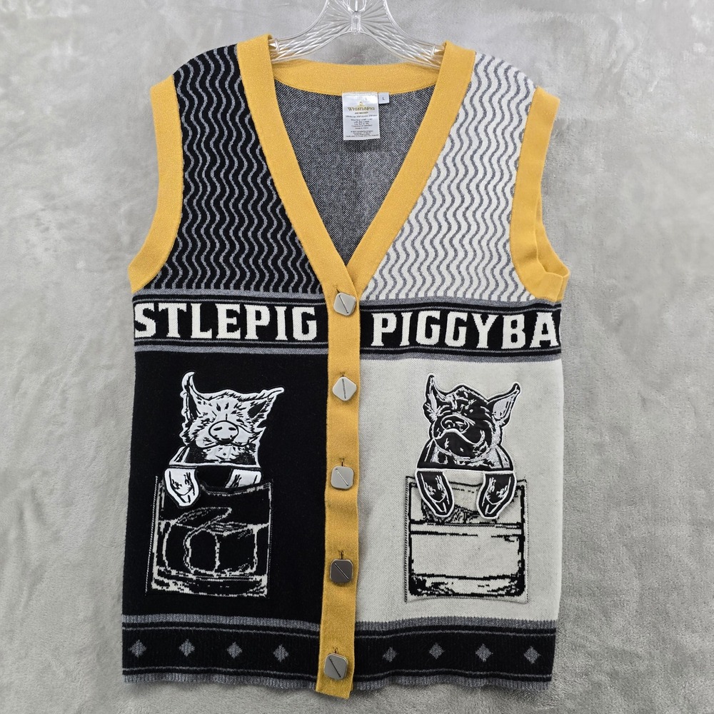 WhistlePig Mens L Sweater Vest Black White Yellow Piggyback Rye Whiskey Graphic